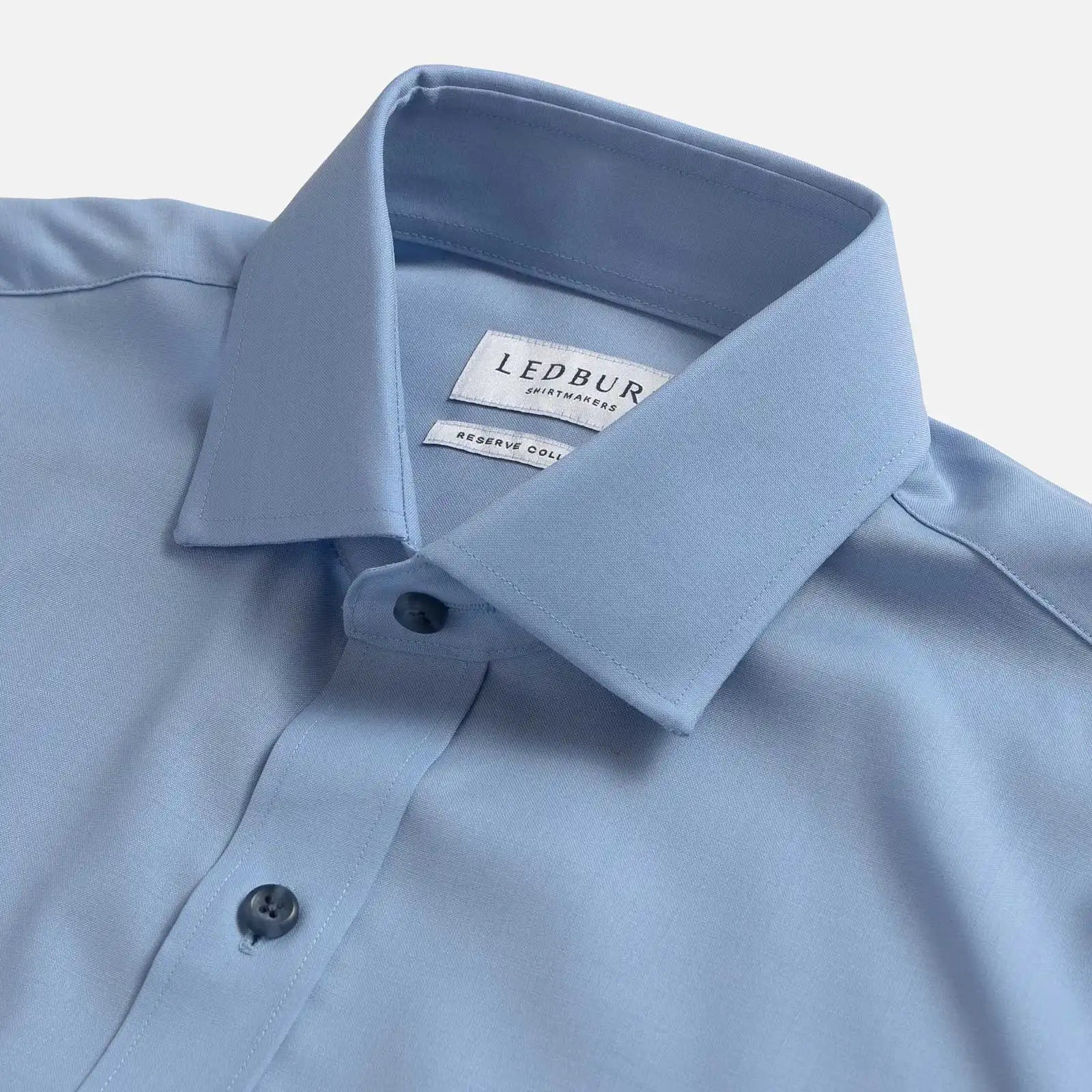 Light Blue Reda Merino shirt detail - 100% New Zealand wool with natural stretch