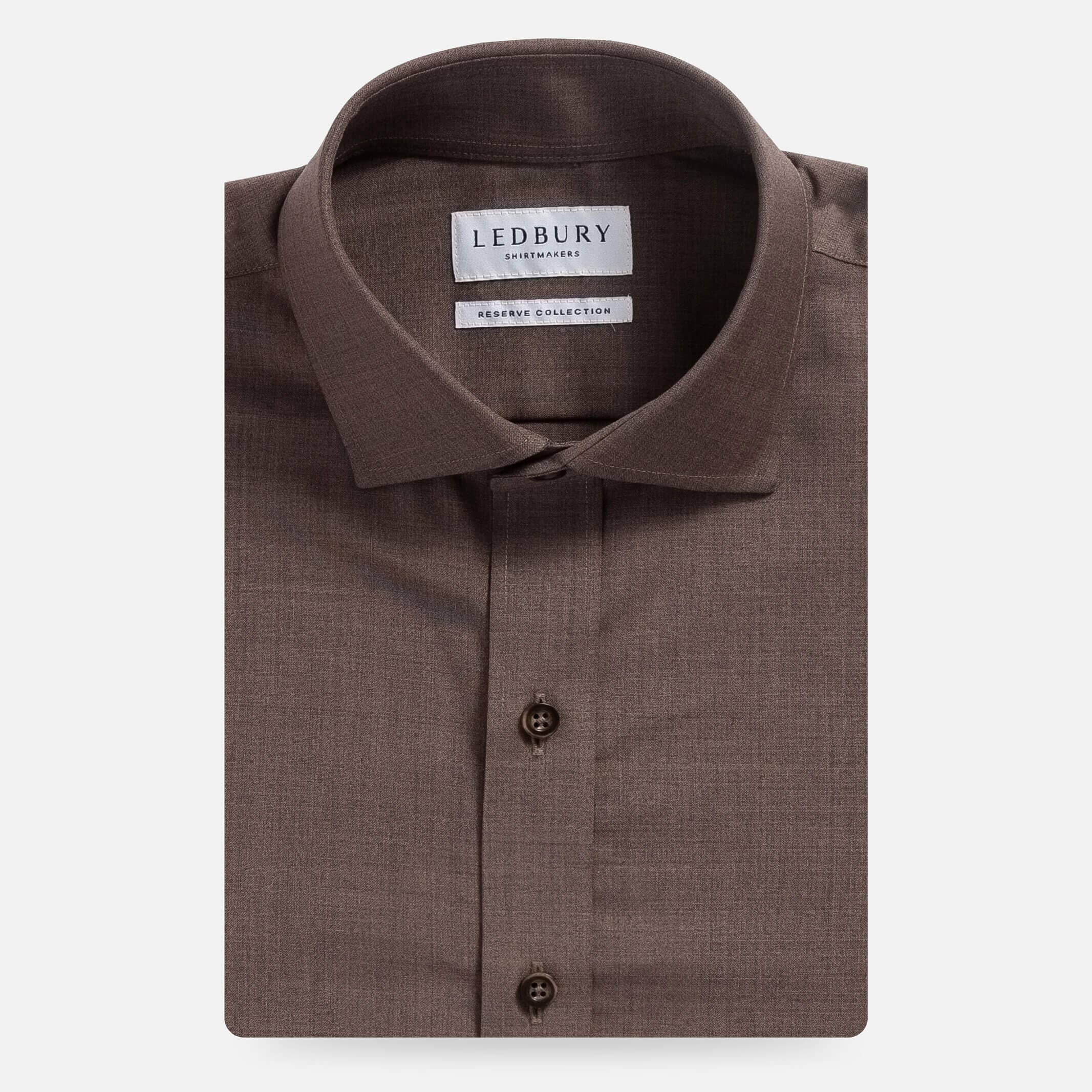 Soft brown Merino wool dress shirt - Ledbury Reda stretch performance fabric