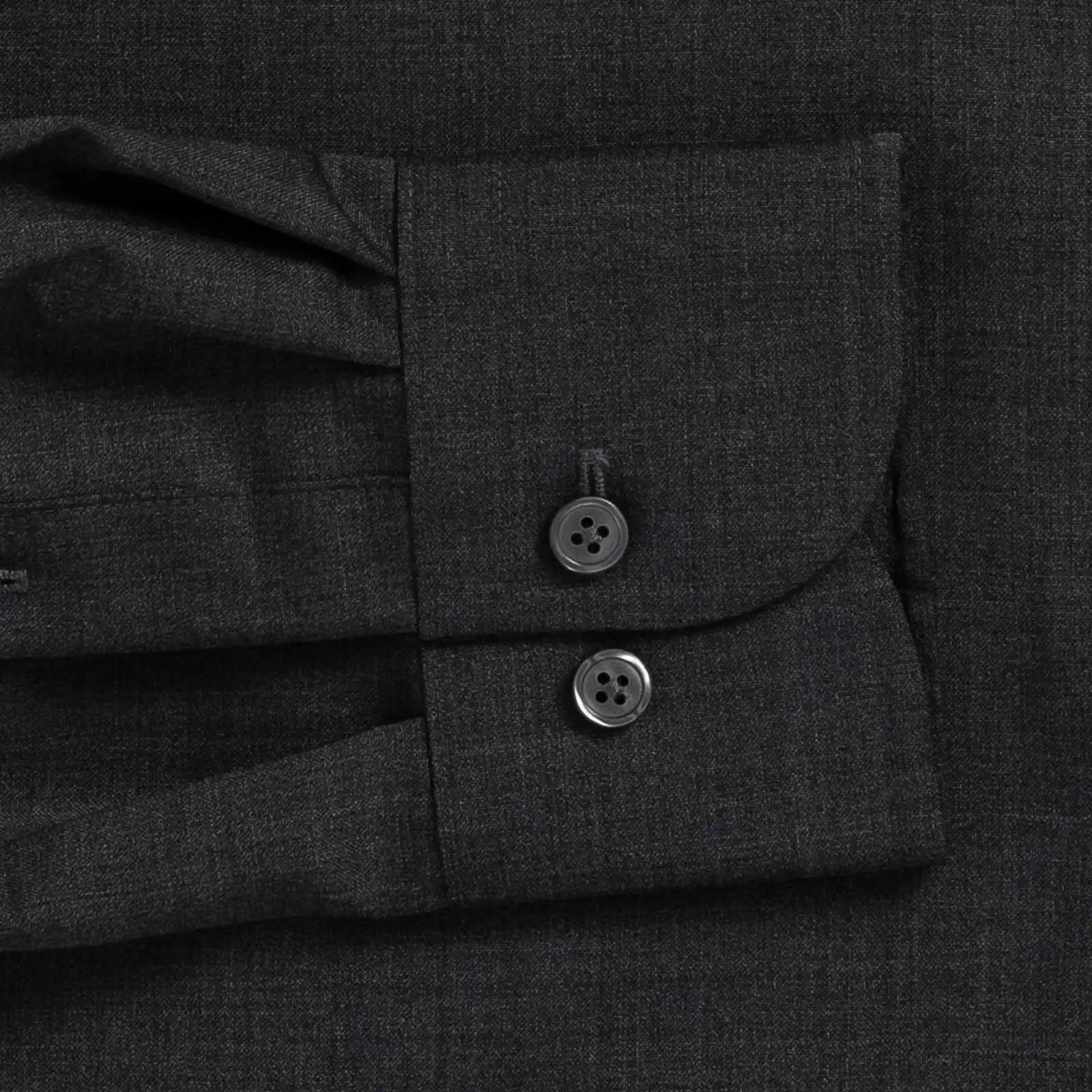 Reda Active Comfort Merino shirt sleeve detail - charcoal with smoke buttons