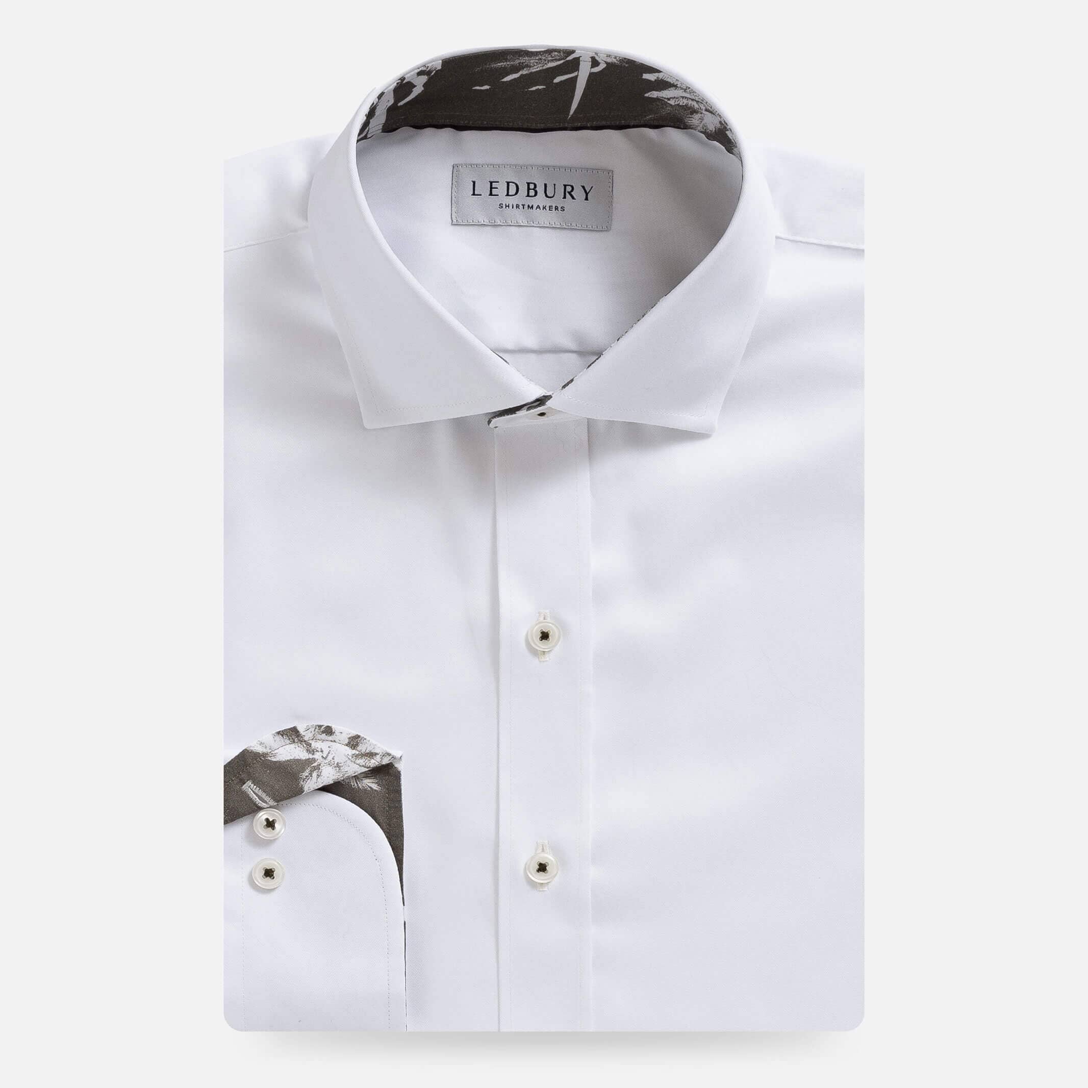 White dress shirt with palm print collar - lightweight fine twill custom fit