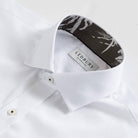 Palm print contrast collar detail - tropical pattern on white dress shirt