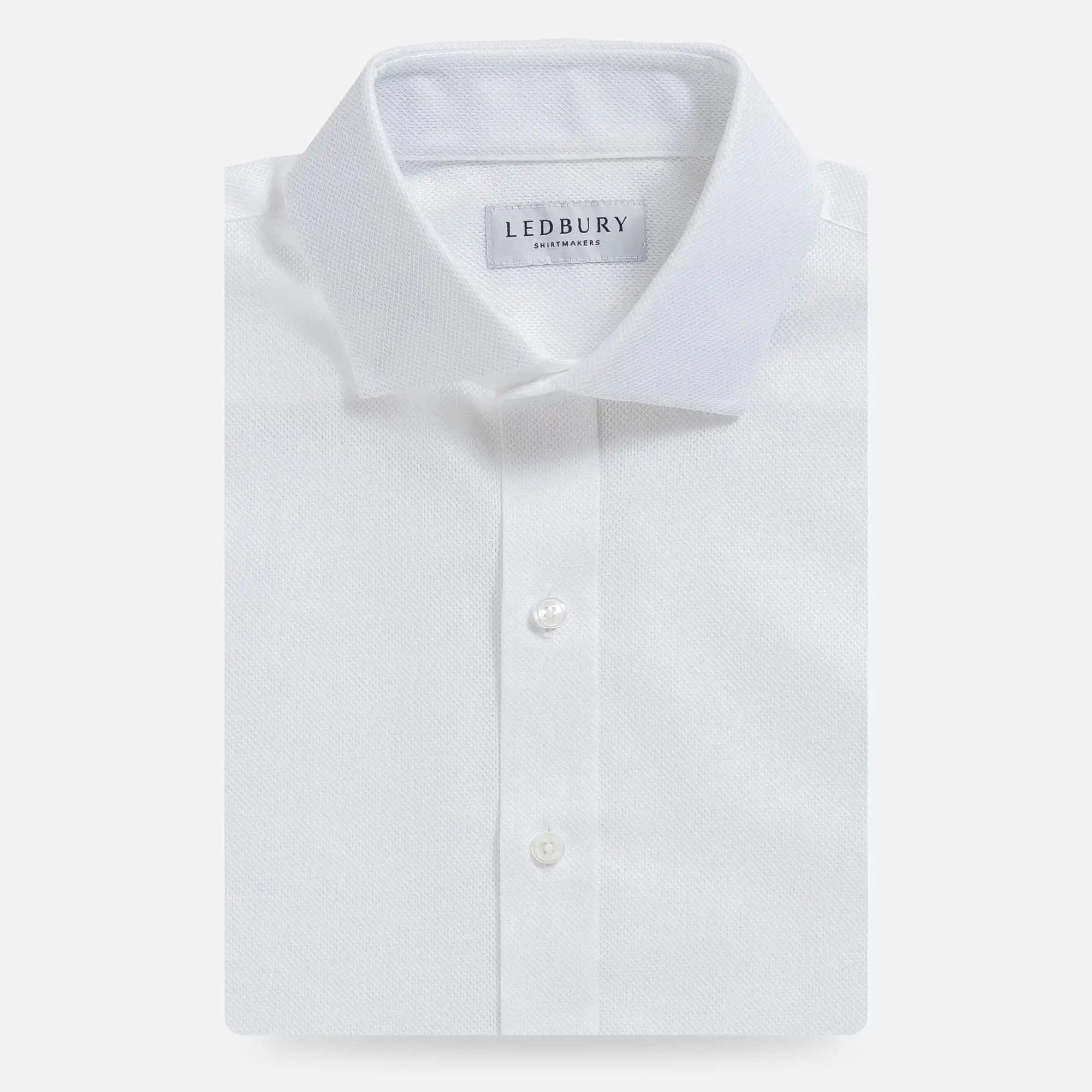 White Giro Inglese open-weave dress shirt front view - Ledbury Vento custom shirt