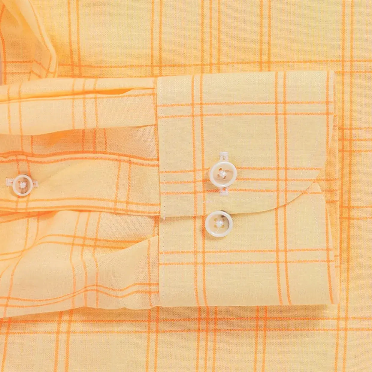 Yellow Torello Check shirt sleeve detail — double button barrel cuff by Ledbury