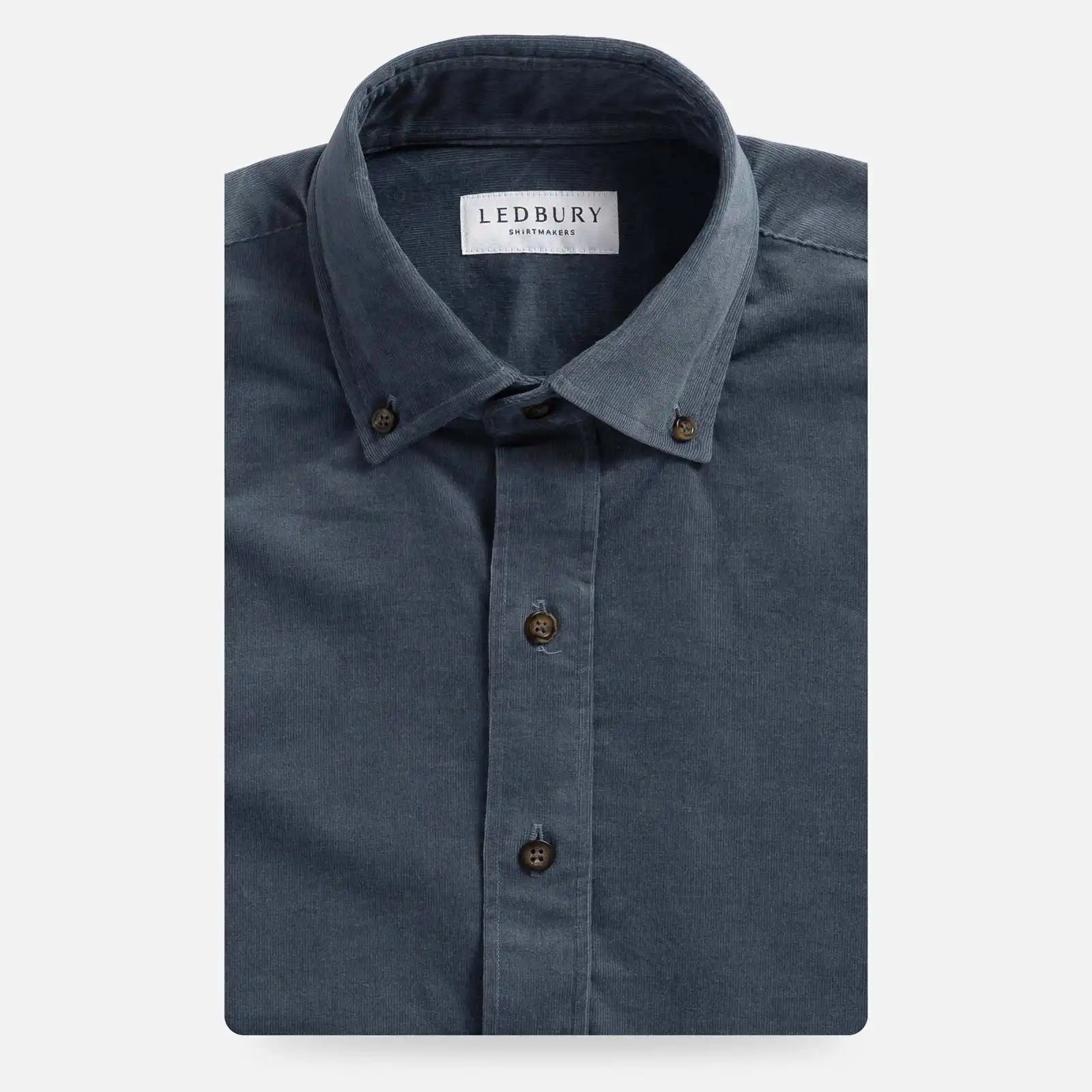 Slate Blue Foxcroft Corduroy custom shirt in midweight cotton micro cord - front view