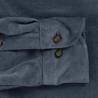 Foxcroft Corduroy shirt sleeve detail - horn brown buttons and midweight cord fabric
