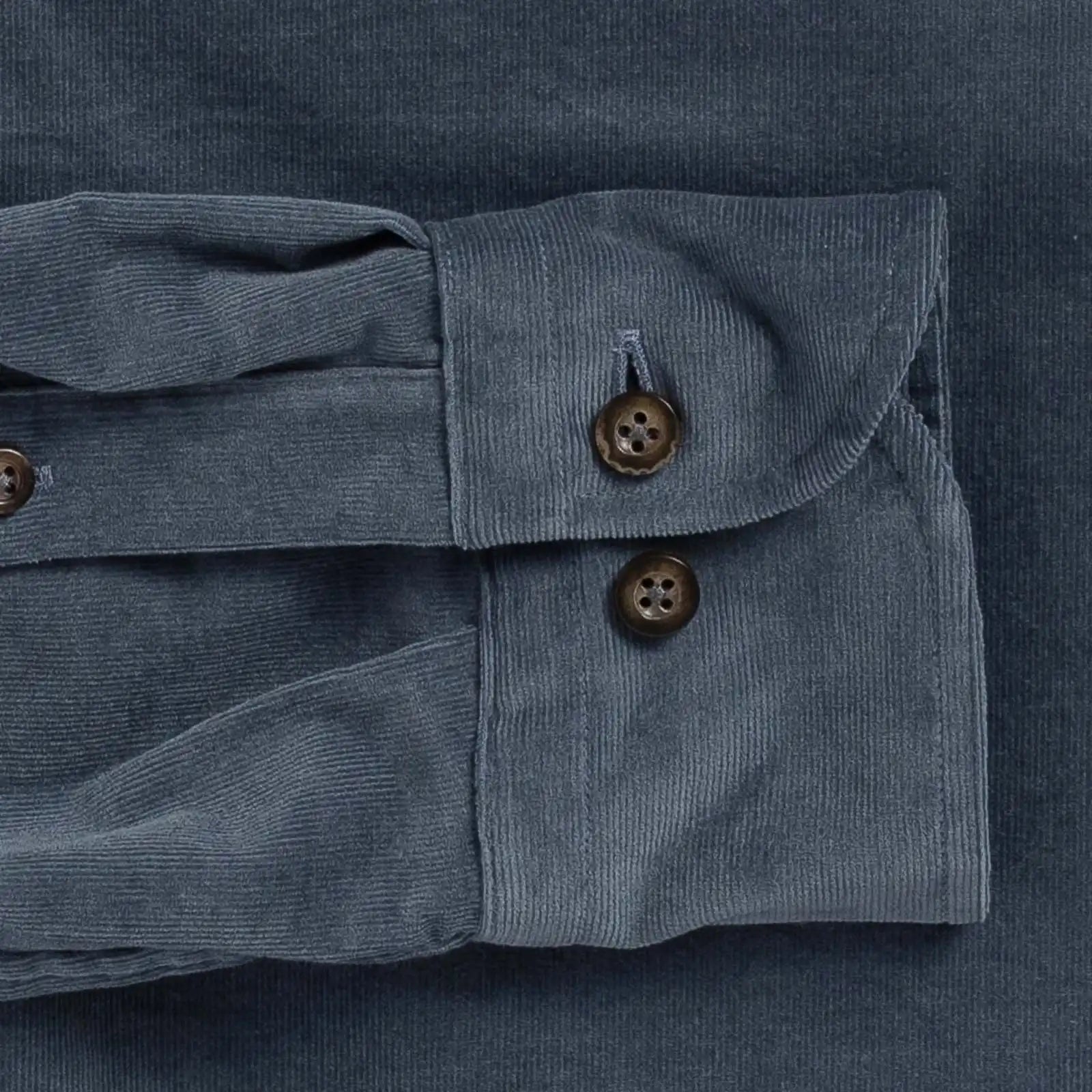 Foxcroft Corduroy shirt sleeve detail - horn brown buttons and midweight cord fabric