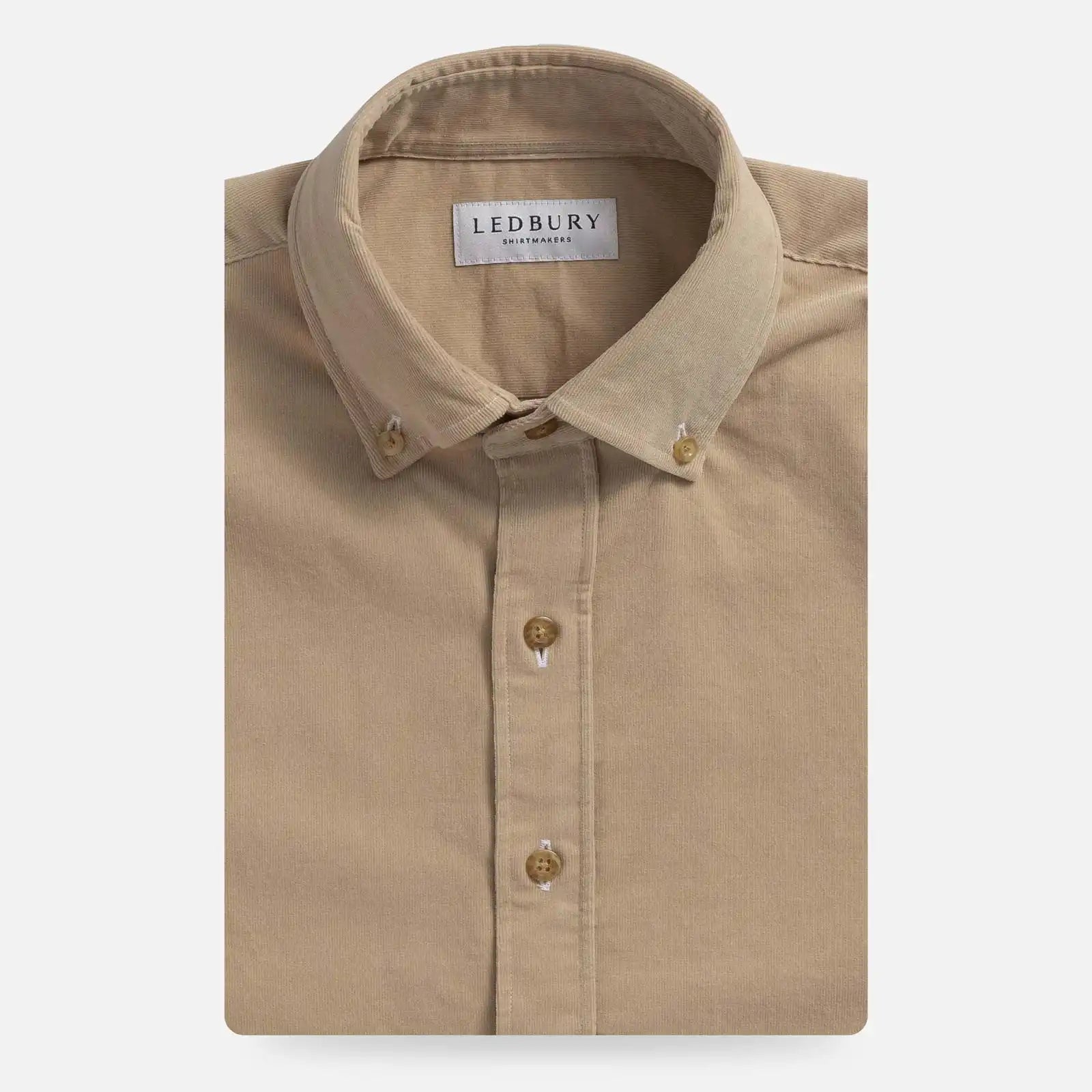Tan Foxcroft Corduroy custom shirt in midweight cotton micro cord - front view