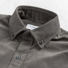 Foxcroft Corduroy shirt button-down collar detail - steel grey micro cord texture close-up