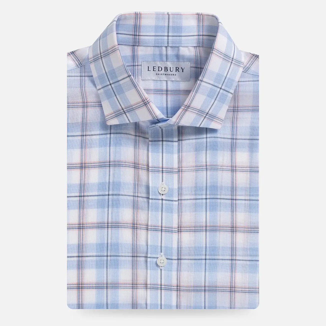 Sky blue plaid Tencel shirt front view - Ledbury Alta custom casual shirt