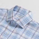 Semi-spread collar detail sky blue plaid shirt - Ledbury Alta Quint collar