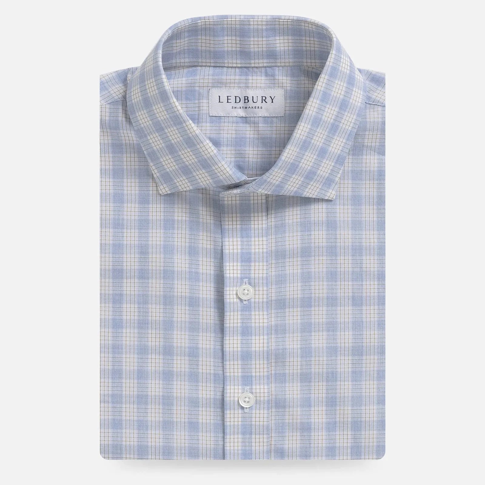 Light blue check custom dress shirt front view - Ledbury Chamlin poplin shirt