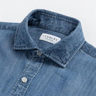 Blue Easton denim shirt collar detail - Tencel Lenzing fabric construction