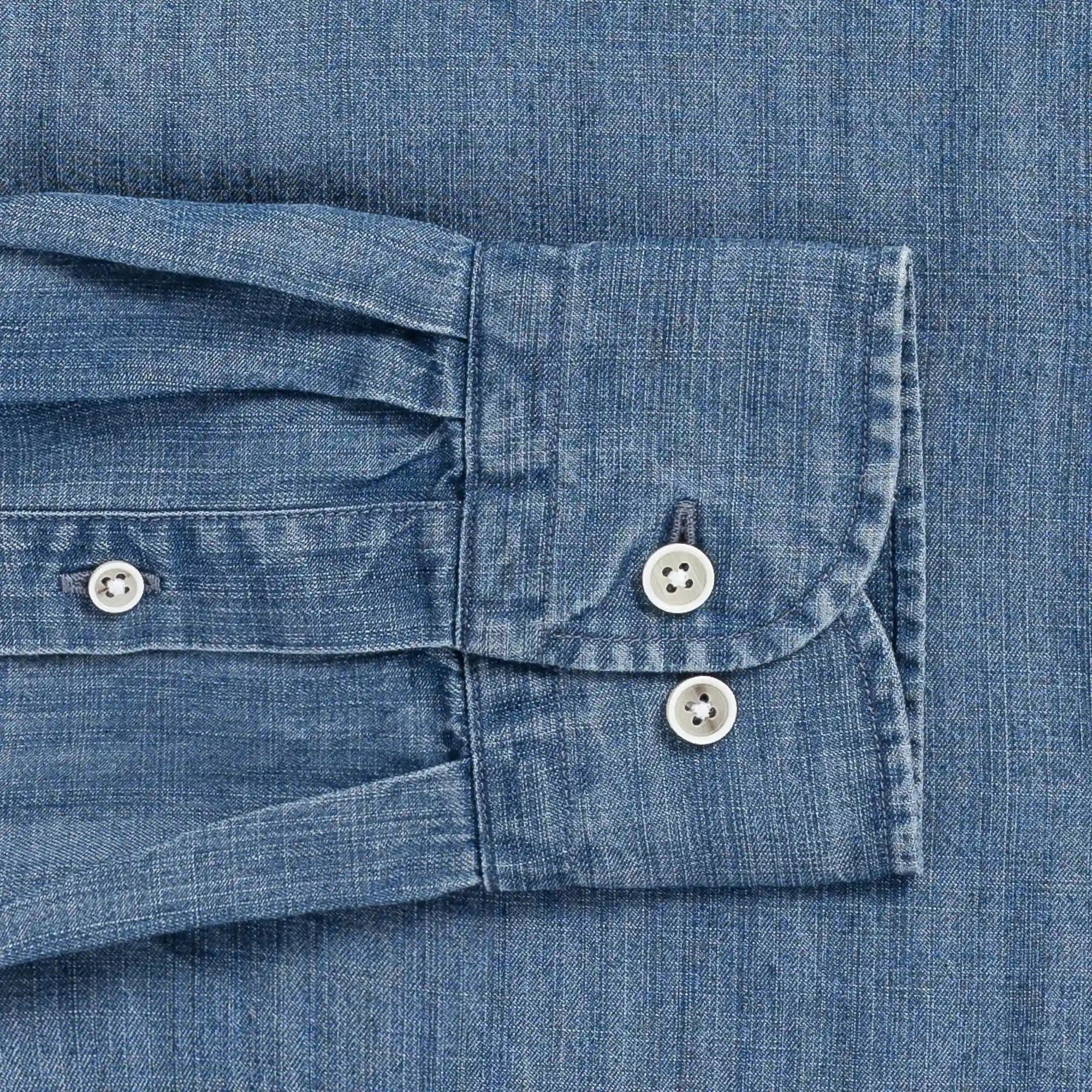 Blue Easton Tencel denim shirt sleeve and cuff detail - moisture-wicking casual shirt