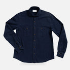 Indigo Lisden denim utility shirt front view - dobby weave custom shirt