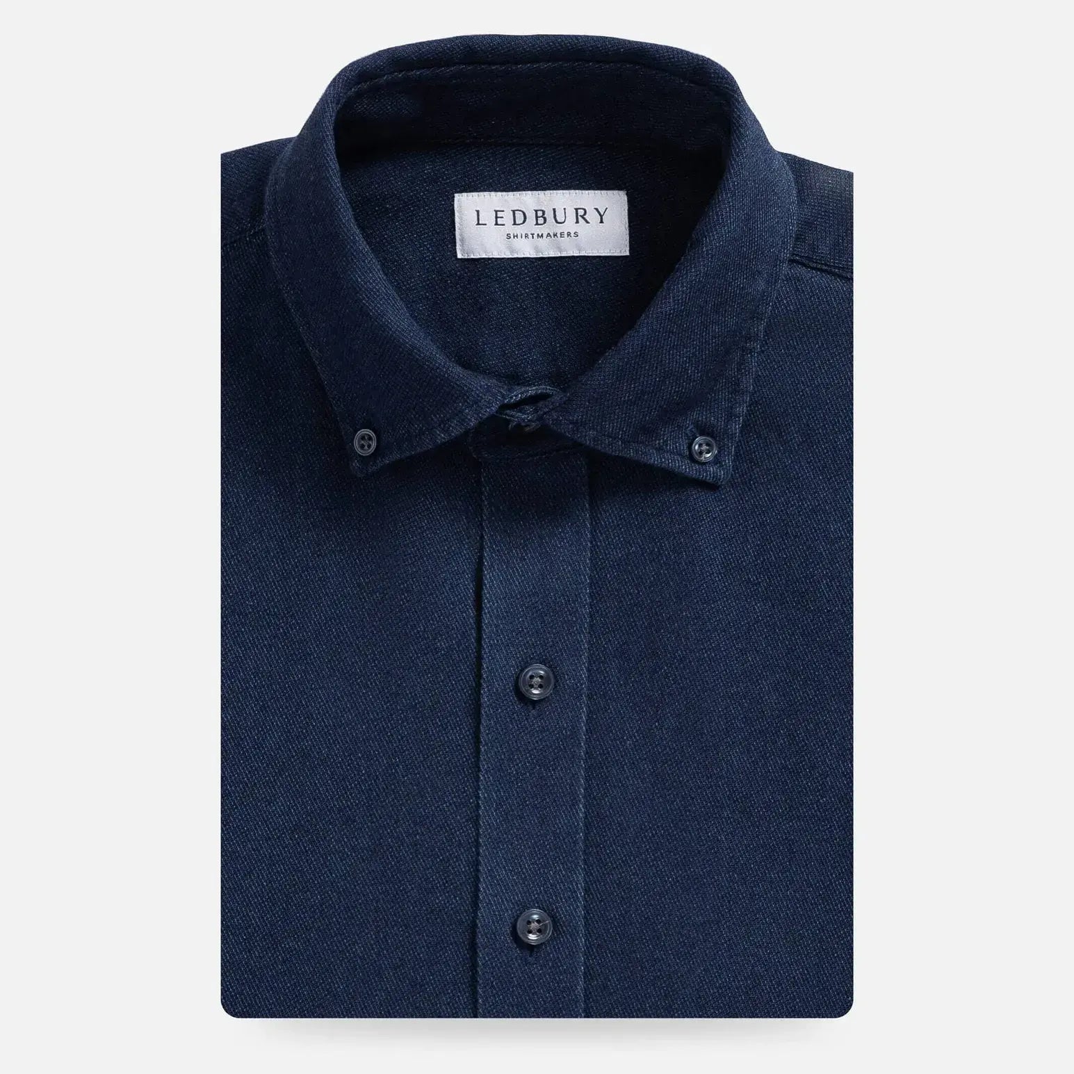 Indigo Lisden denim shirt front view - dobby weave custom casual shirt