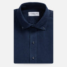 Indigo Lisden denim shirt front view - dobby weave custom casual shirt