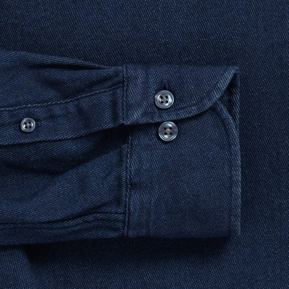 Indigo Lisden denim shirt sleeve and cuff detail - double button barrel cuff