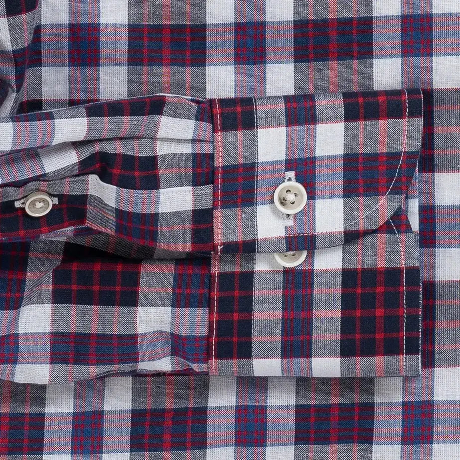 Double button barrel cuff detail - Ledbury Briar madras plaid shirt sleeve