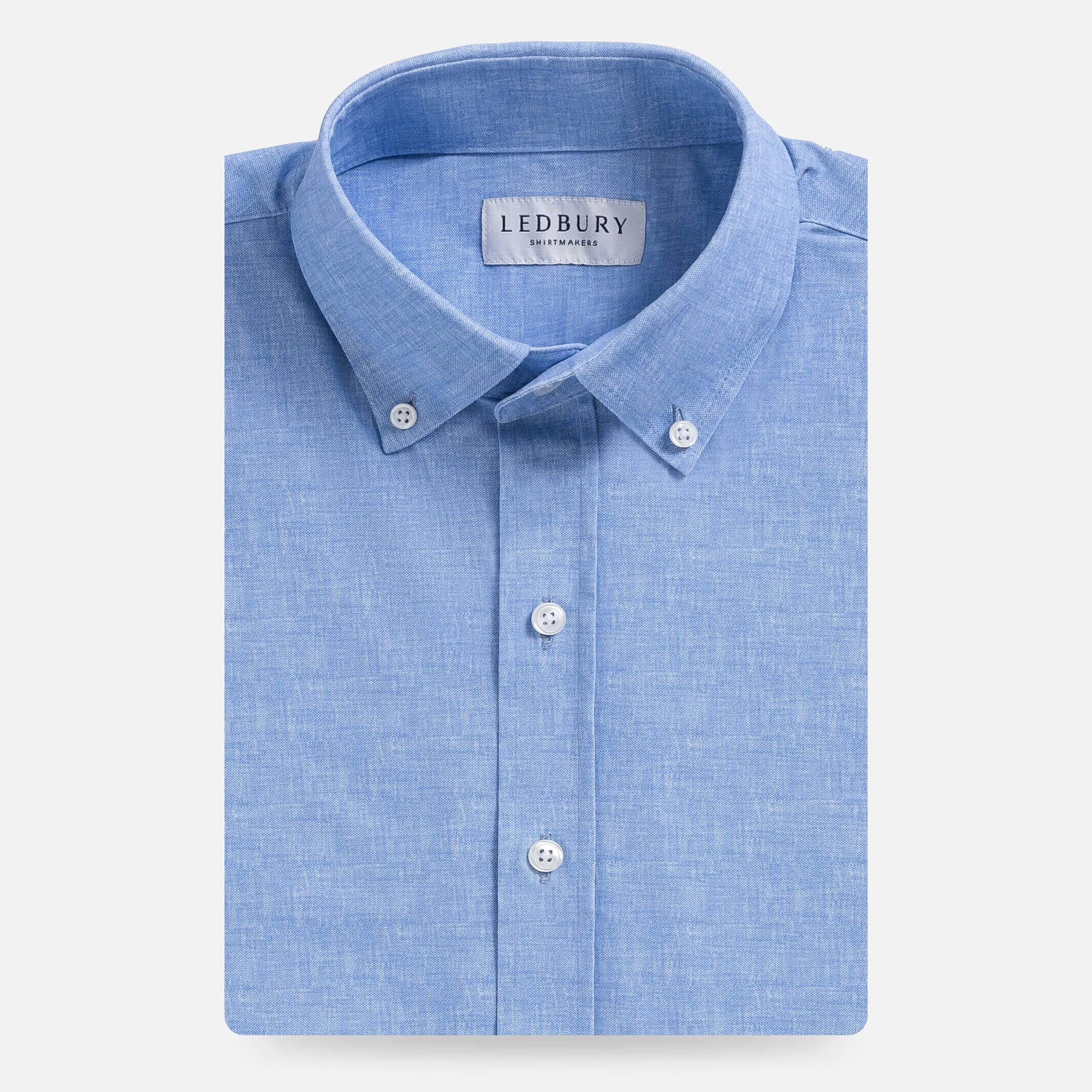 The Sky Blue Patton Chambray Print Knit Custom Shirt Custom Casual Shirt- Ledbury