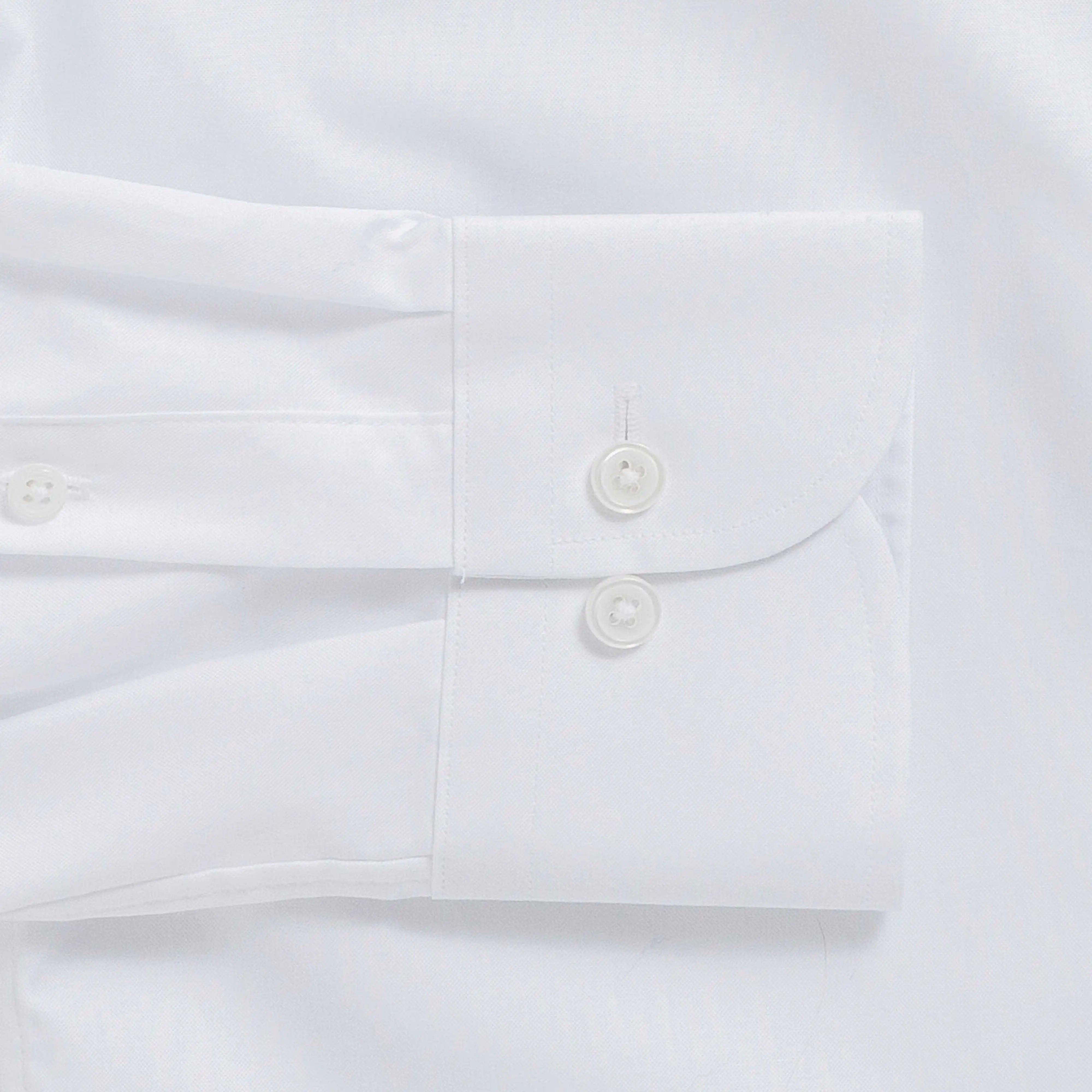 White Duval Pinpoint Oxford custom shirt - sleeve and double button barrel cuff close-up