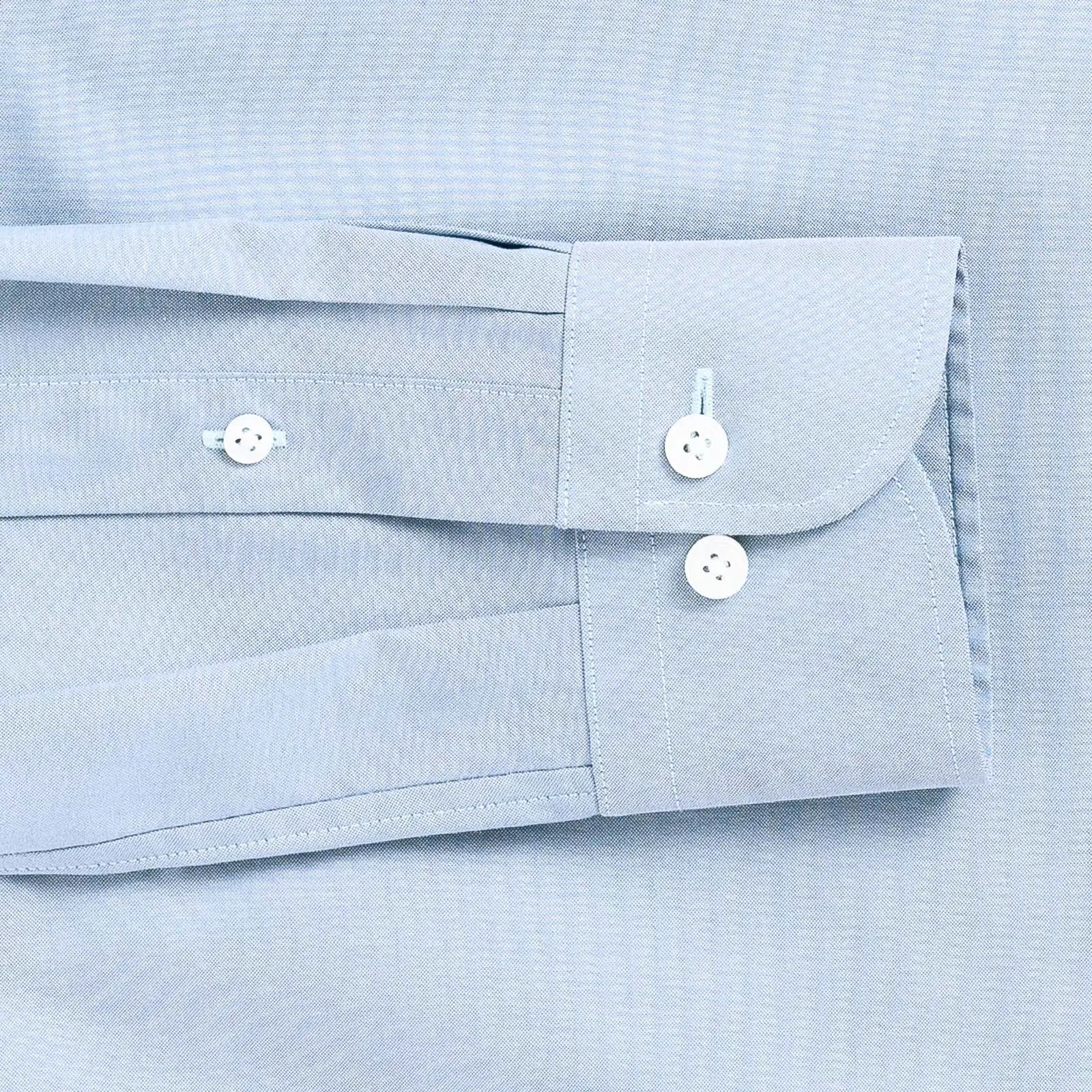 Light blue Duval Pinpoint Oxford custom shirt - sleeve and double button barrel cuff close-up