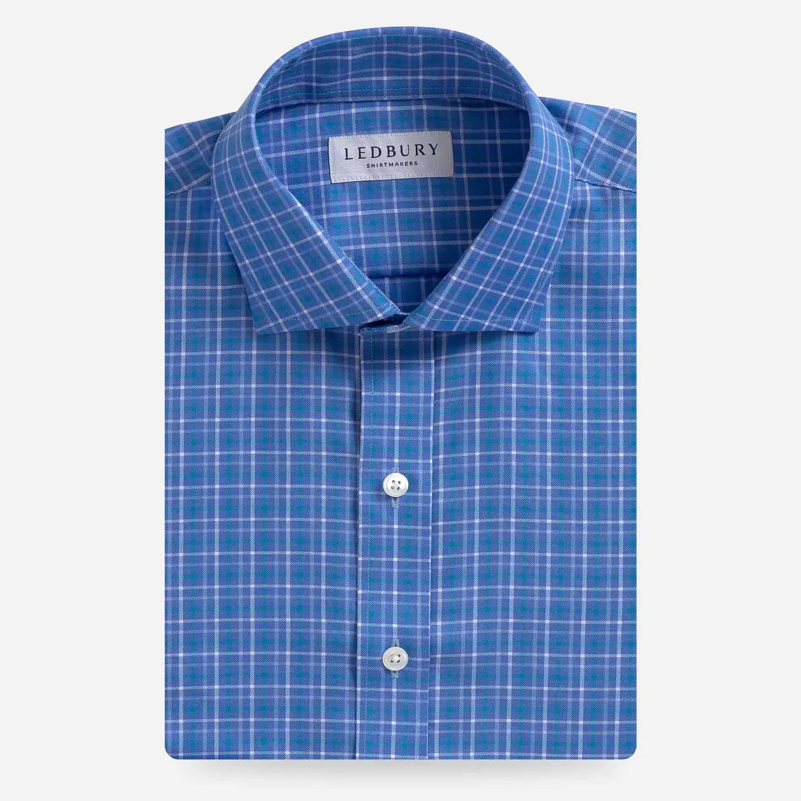 The Bay Blue Brin Check Custom Shirt Custom Dress Shirt- Ledbury