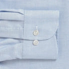 Conwell Royal Oxford shirt sleeve detail - blue dress shirt with mother-of-pearl buttons