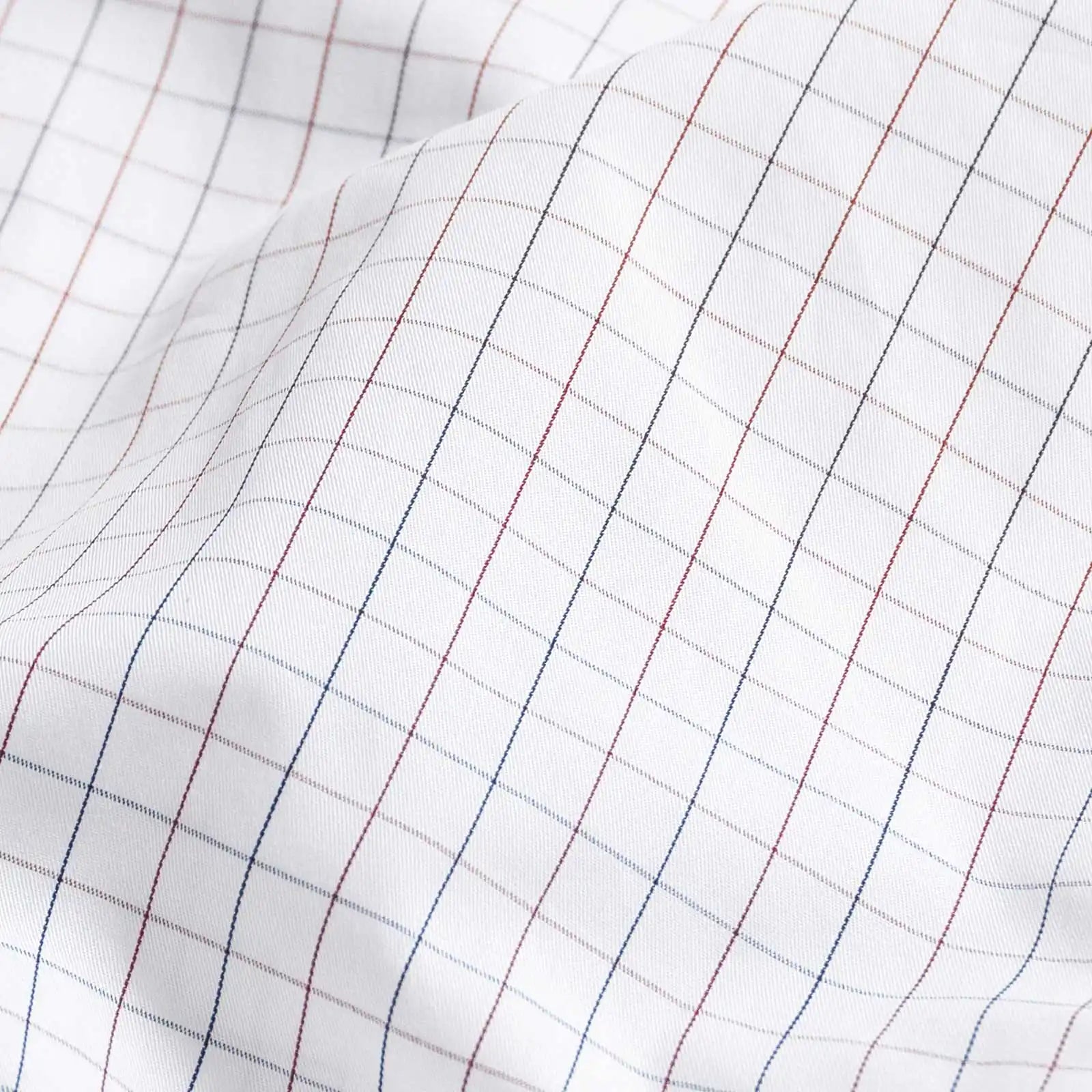 Premium red windowpane twill fabric close-up - luxury dress shirt material