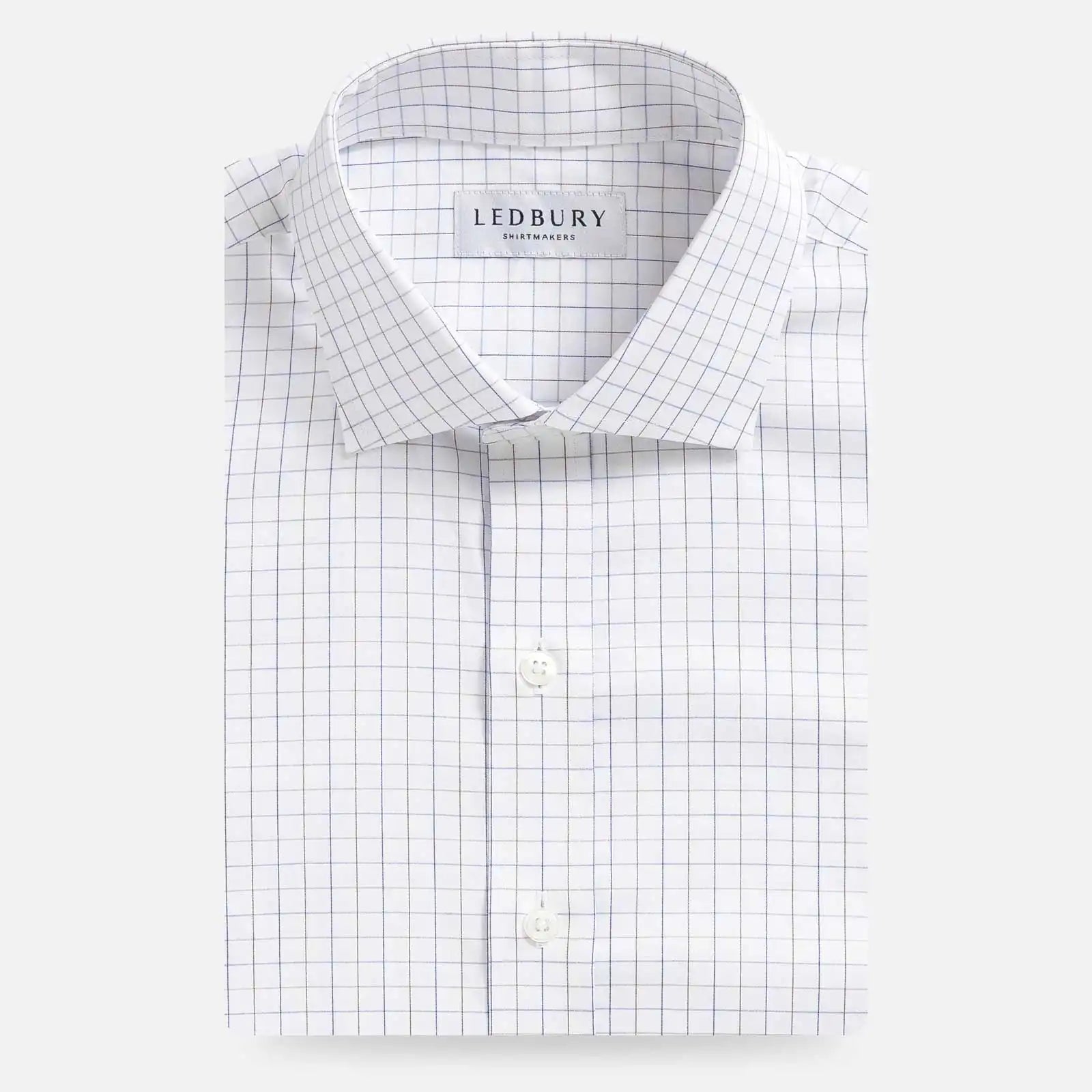 Blue windowpane twill custom dress shirt with Italian fabric - Ledbury Sadler collection