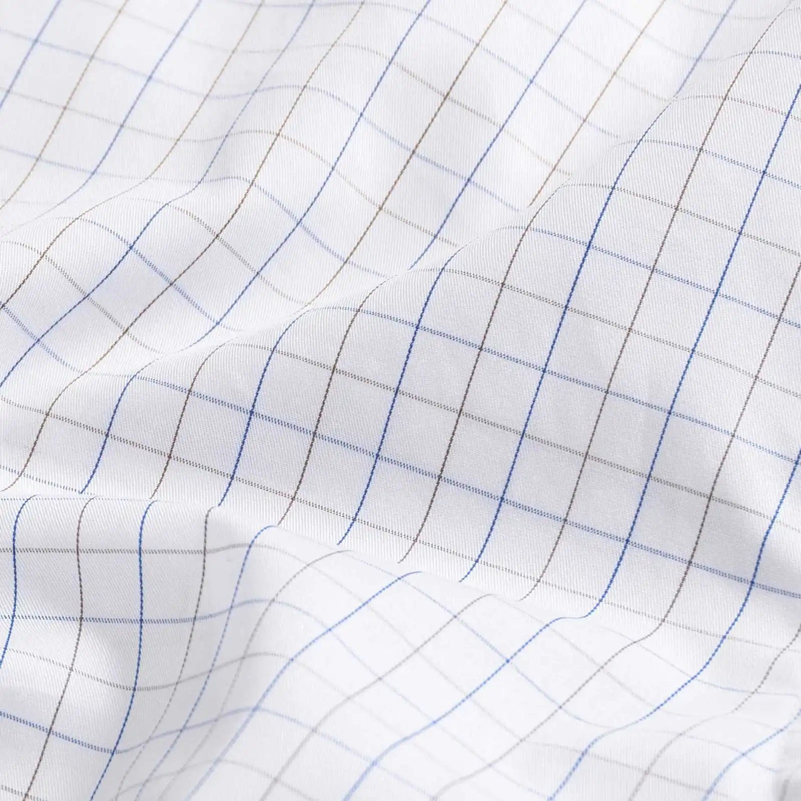 Premium blue windowpane twill fabric close-up - luxury dress shirt material