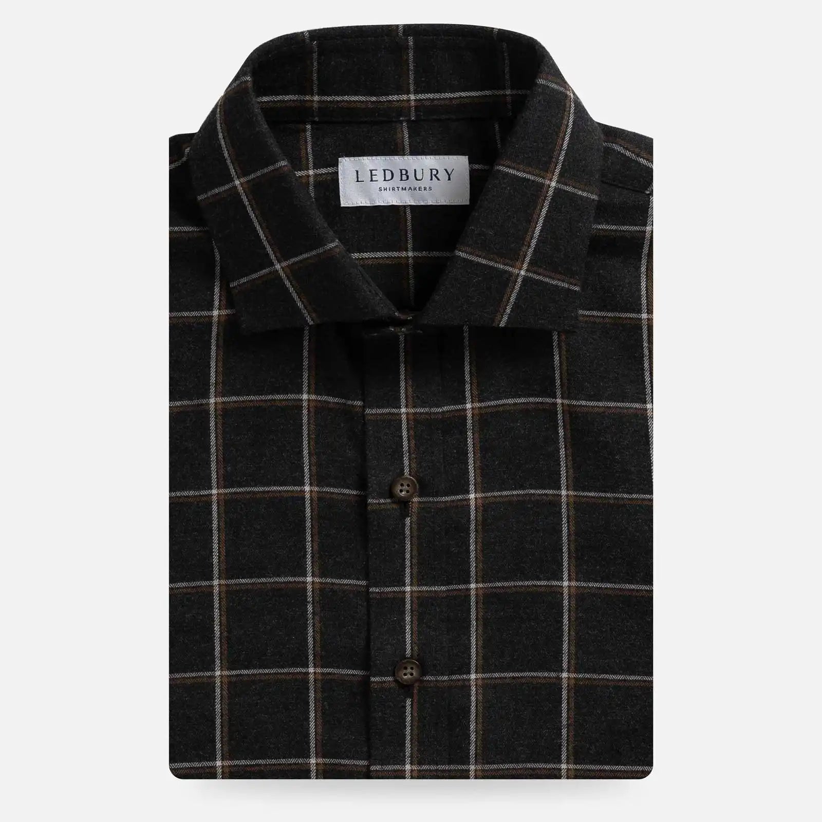 Charcoal Orville windowpane flannel custom shirt front view - men's fall winter shirt