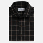 Charcoal Orville windowpane flannel custom shirt front view - men's fall winter shirt