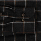 Charcoal flannel shirt collar and button detail - horn brown buttons 