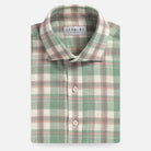 Soft Sage Norland Flannel custom shirt in brushed herringbone - cream with sage and pink plaid front view