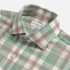 Norland Flannel shirt semi-spread Quint collar detail - brushed herringbone plaid close-up