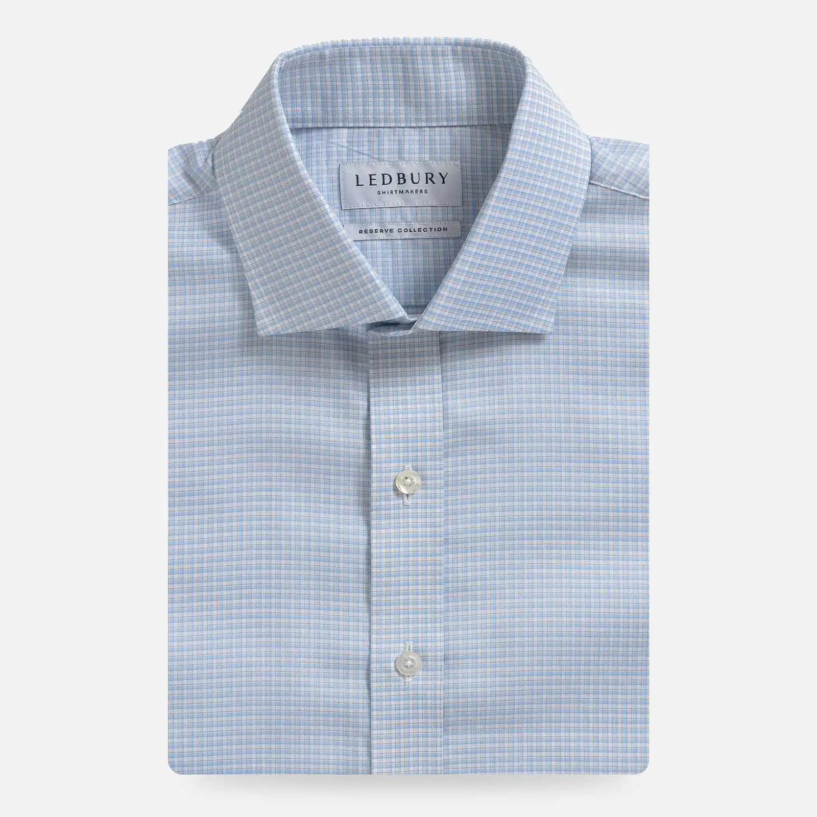 Light blue micro check dress shirt - Ledbury Burrell Albini-woven twill