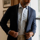 Light Blue Burrell twill shirt detail - Albini 100% cotton micro check