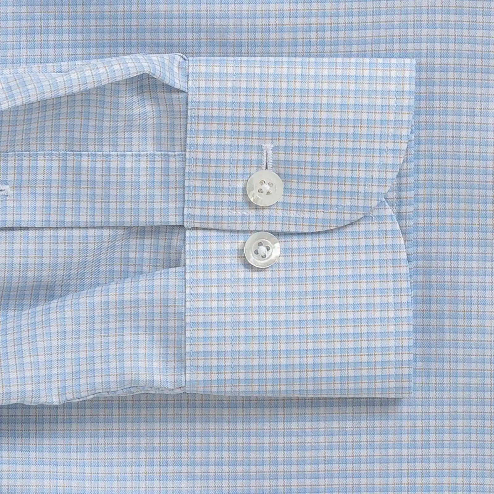 Light Blue Burrell shirt collar detail - Albini-woven twill with mother-of-pearl buttons