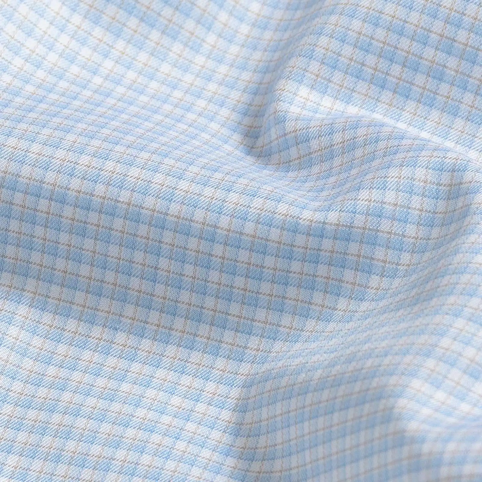 Light blue micro check fabric close-up - Ledbury Burrell Albini-woven twill