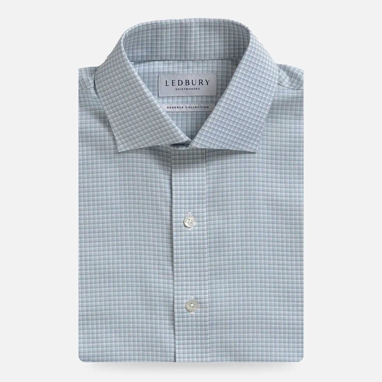 Light sage micro check dress shirt - Ledbury Burrell Albini-woven twill