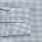 Burrell Twill shirt sleeve detail - light sage micro check with mother-of-pearl buttons