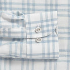 Soft Blue Arcadian shirt collar detail - midweight brushed cotton with white rim buttons