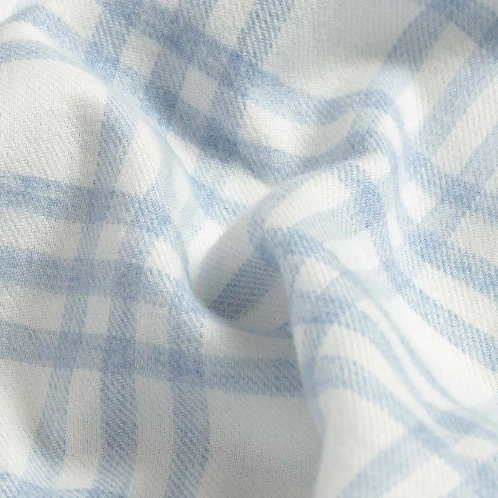 Soft blue check fabric close-up - Ledbury Arcadian brushed cotton with textured warmth