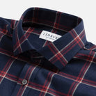 Gannon flannel semi spread collar detail - smoke buttons with reinforced threading