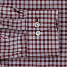 Red Britton shirt collar detail - Thomas Mason twill with mother-of-pearl buttons