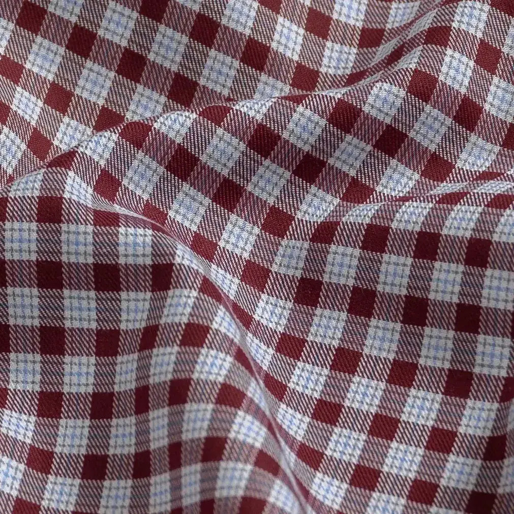 Red check fabric close-up - Ledbury Britton Thomas Mason twill