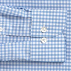 Britton Twill shirt sleeve detail - light blue gingham with mother-of-pearl buttons