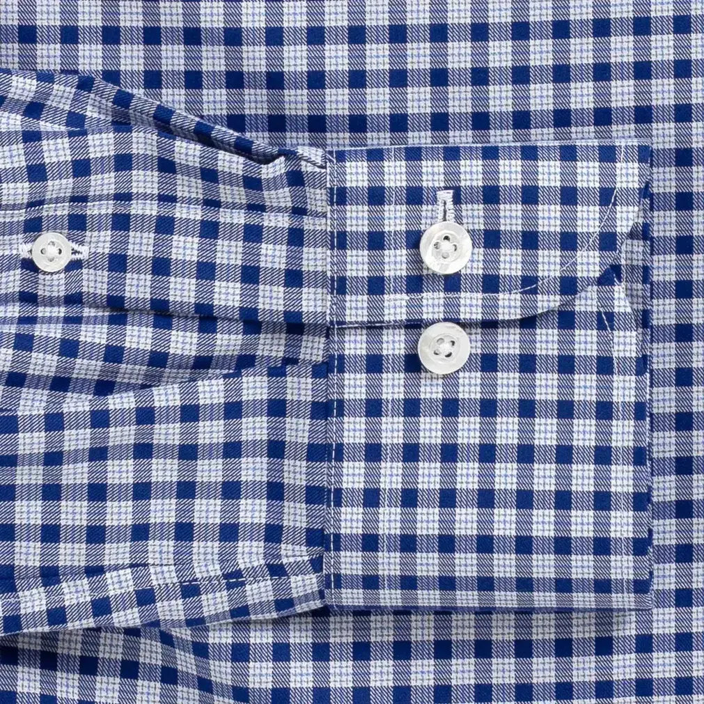 Blue Britton check shirt detail - Thomas Mason 100% cotton twill