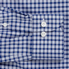 Blue Britton check shirt detail - Thomas Mason 100% cotton twill