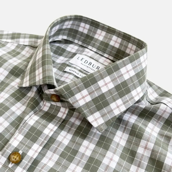 Soft Olive Erwood plaid shirt collar detail - Albini 100% cotton poplin